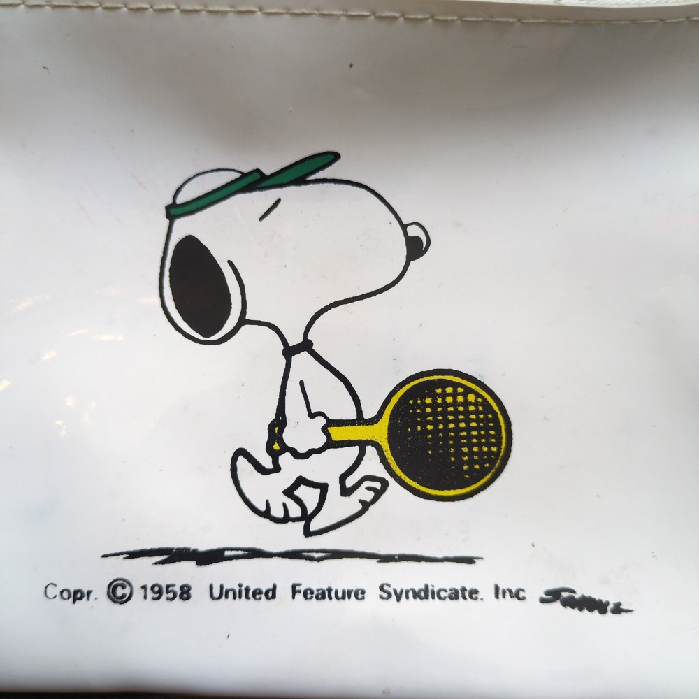 Vtg Peanuts‎ Snoopy Pouch White Tennis Vinyl Zipper Bag Pencil Case Pouch OS - Picture 2 of 8